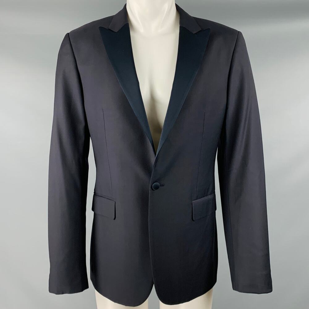CALVIN KLEIN COLLECTION Size 38 Black Wool Peak Lapel Sport Coat